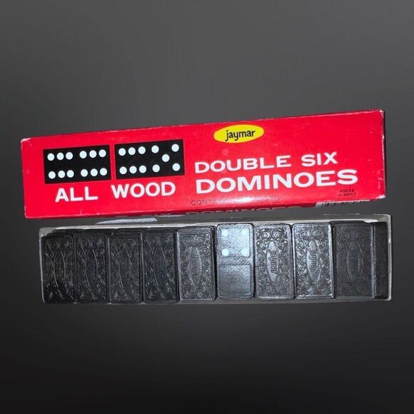 Vintage 1970s Jaymar Double Six All Wood Dominoes 28 Pc Set - Picture 4 of 5